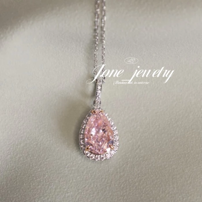 Kalung & Liontin Premium Halo Pear Cut 3crt Pink Colour