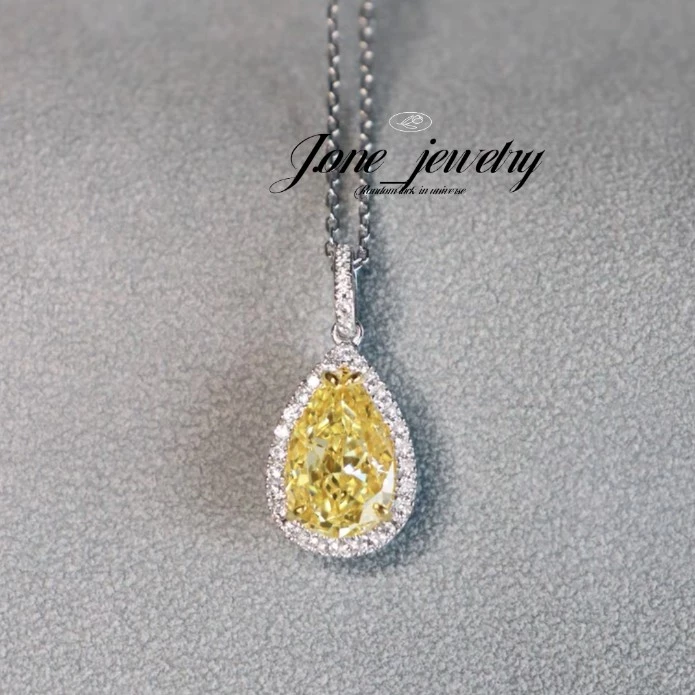 Kalung & Liontin Premium Halo Pear Cut 3crt Yellow Colour