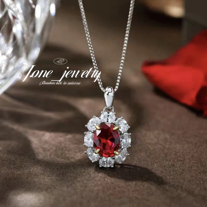 Kalung & Liontin Premium Halo Oval Cut 3crt Red Colour