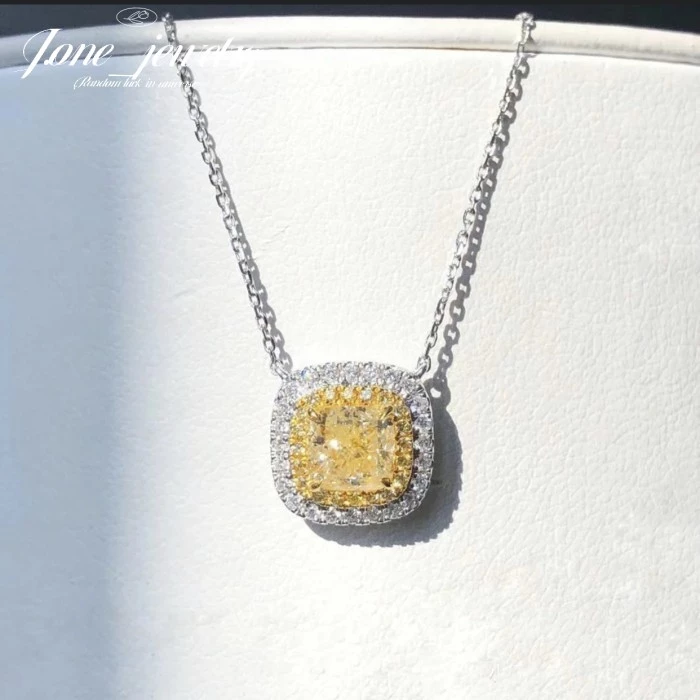 Kalung & Liontin Premium Halo Cushion Cut 1.25crt Yellow Colour