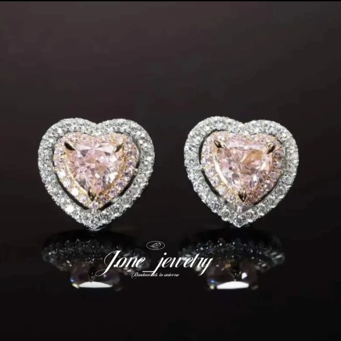 Giwang Premium Halo Heart 2crt Pink colour